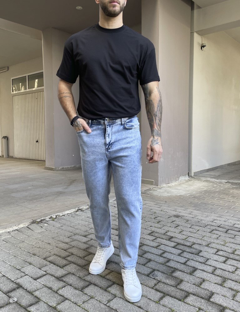 Ανδρικό μπλε χλώριο Loose τζιν ελαστικό πεντάτσεπο με φερμουάρ 8971 φωτογραφία